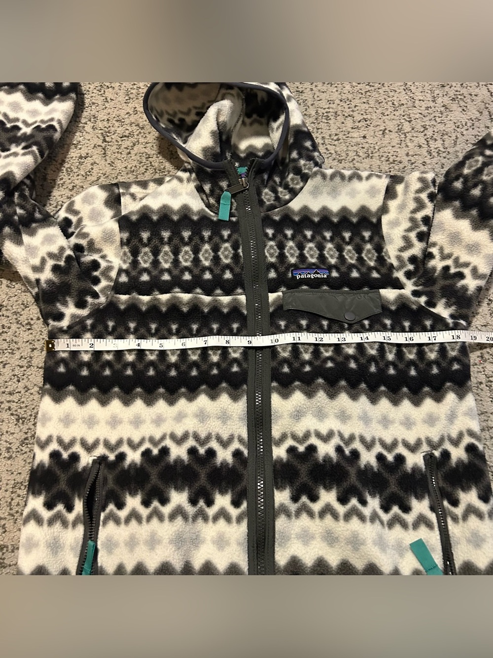 Patagonia Synchilla Cliff Forge Grey Geometric Print Hooded Fleece Jacket Size M - Picture 7 of 9
